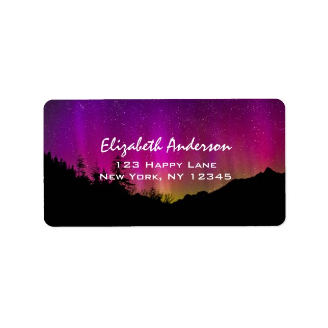 Norra Ljus Aurora Borealis Starry Night Himlar Adressetikett (Framsidan)