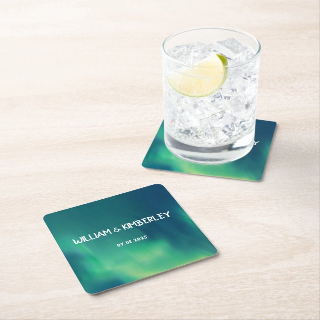 Norra Ljus Auroran Borealis Elegant bröllop Underlägg Papper Kvadrat (Insitu)