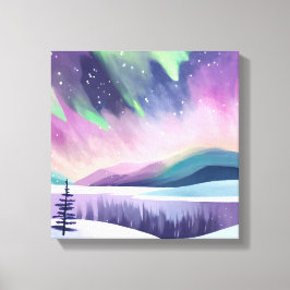 Norra Ljus, färggivande vinternatt | Vattenfärg Canvastryck