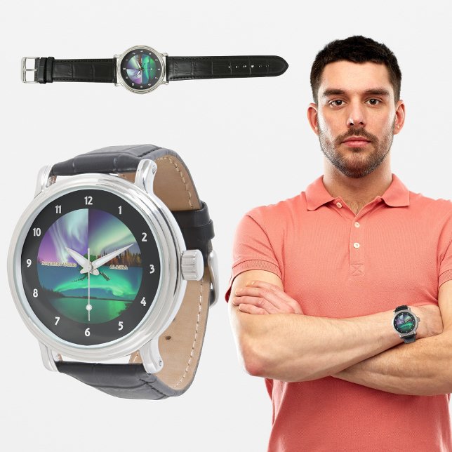 Norra Ljus i Alaska Collage Armbandsur (Northern Lights of Alaska Collage Watch)