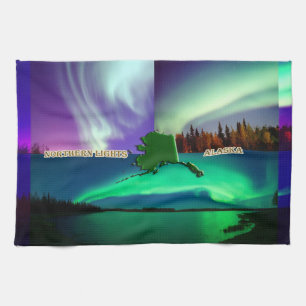 Norra Ljus i Alaska Collage Kökshandduk