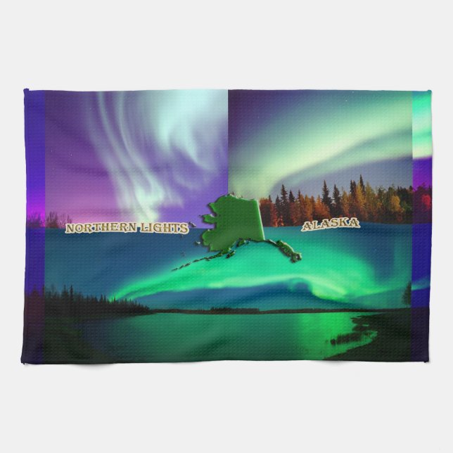 Norra Ljus i Alaska Collage Kökshandduk (Horisontell)
