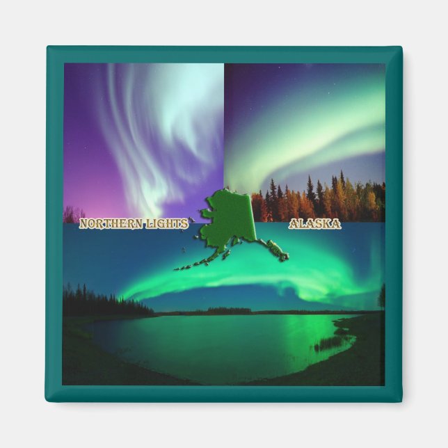 Norra Ljus i Alaska Collage Magnet (Framsidan)