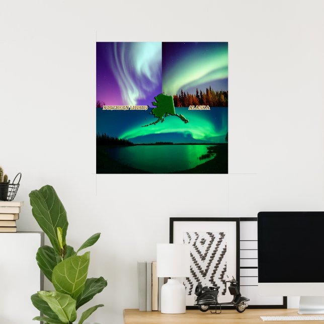 Norra Ljus i Alaska Collage Poster (Hemmakontoret)