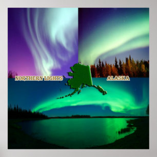 Norra Ljus i Alaska Collage Poster