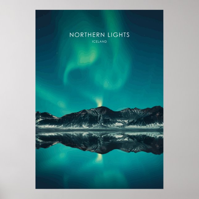 Norra Ljus, Island Travel Artwork Poster (Framsidan)
