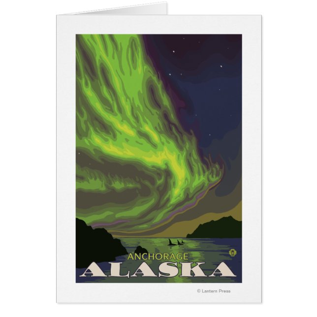 Norra Ljus och Orcas - Anchorage, Alaska Hälsningskort (Framsidan)