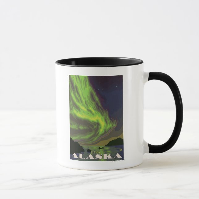 Norra Ljus och Orcas - Sitka, Alaska Mugg (Höger)