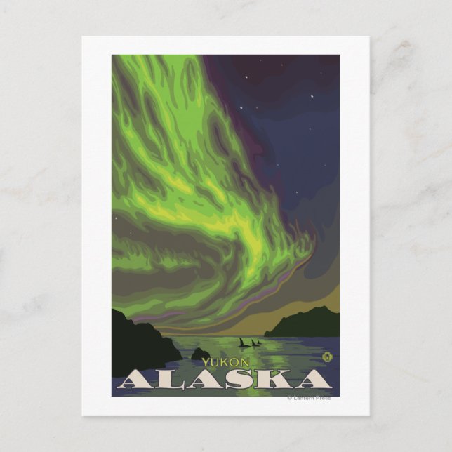 Norra Ljus och Orcas - Yukon, Alaska Vykort (Framsida)