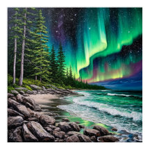 Norra Ljus Över en Rocky Kusten