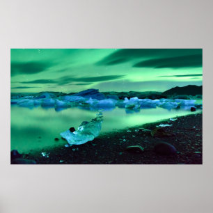 Norra Ljus över Jokulsarlon sjö, Island Poster