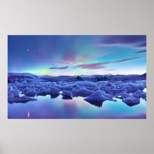 Norra Ljus över Jokulsarlon sjö, Island Poster