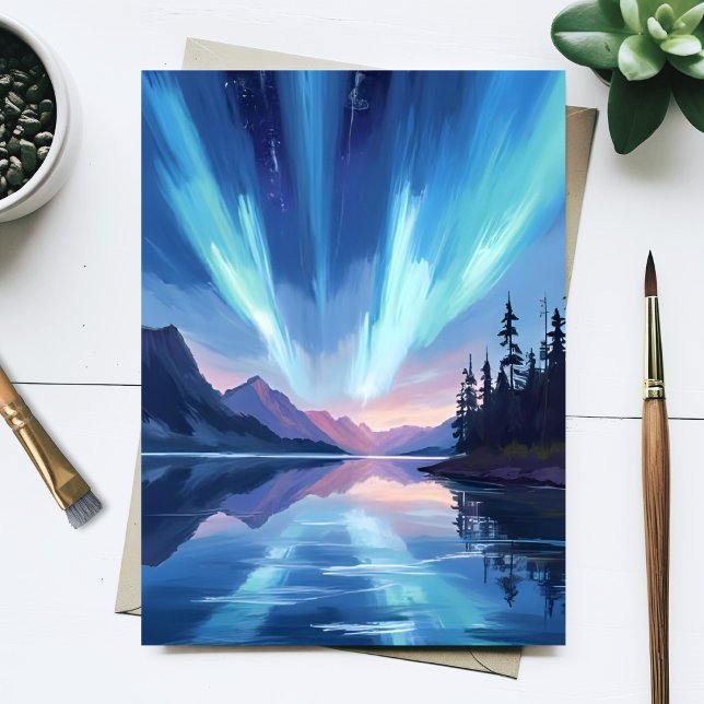 Norra Ljus Sjöns Reflex Natt Himmel Vykort (Skapare uppladdad)