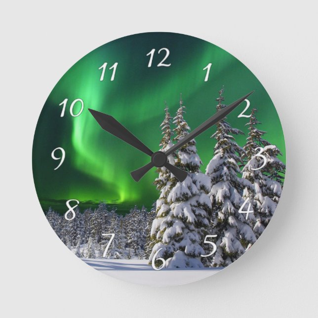 Norra ljus under vintern   rund klocka (Framsida)