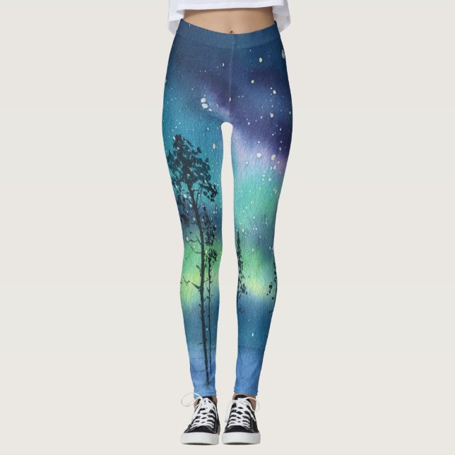 Norra ljus, vattenfärgslandskap leggings (Framsida)