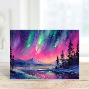 Norra Ljus Vibrant Abstrakt Nattlandskap Kort