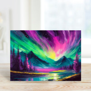 Norra Ljus Vibrant Abstrakt Nattlandskap Kort