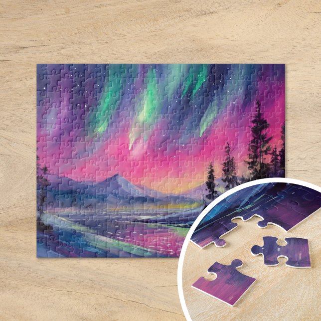 Norra Ljus Vibrant Abstrakt Nattlandskap Pussel (Skapare uppladdad)