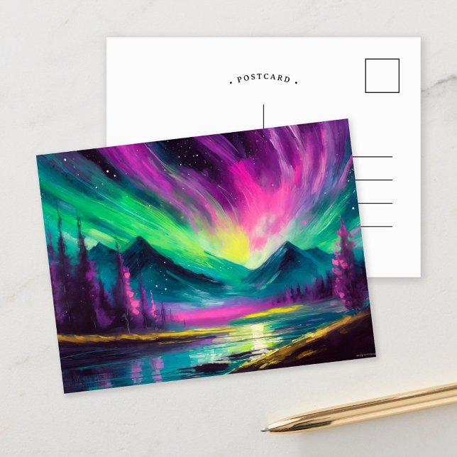 Norra Ljus Vibrant Abstrakt Nattlandskap Vykort (Skapare uppladdad)