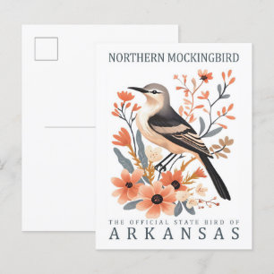 Norra Mockingbird Bird of Arkansas USA Travel Vykort