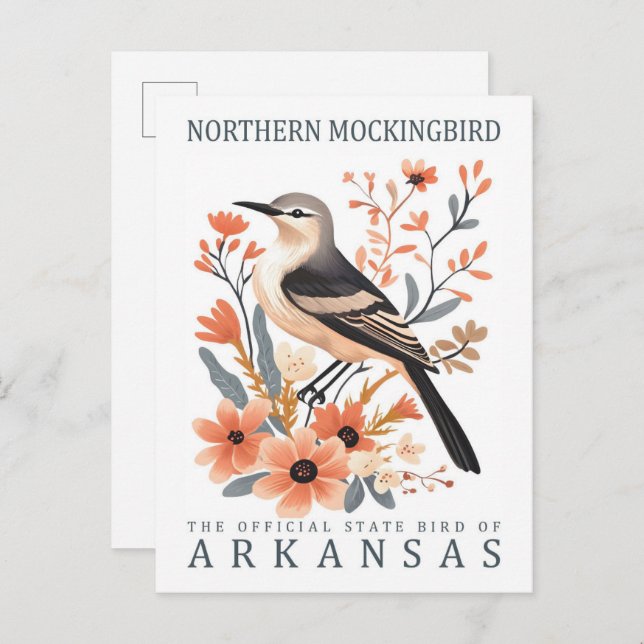 Norra Mockingbird Bird of Arkansas USA Travel Vykort (Fram/baksida)