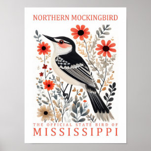 Norra Mockingbird Bird of Mississippi Travel Poster