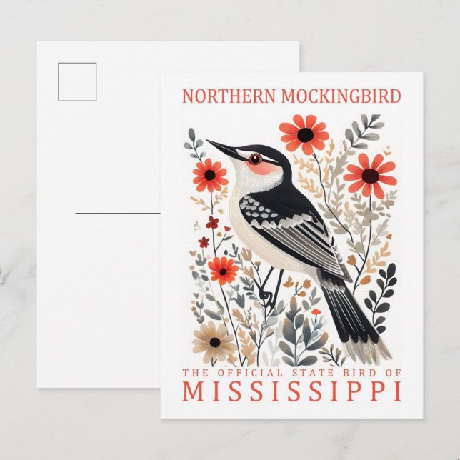 Norra Mockingbird Bird of Mississippi Travel Vykort (Fram/baksida)