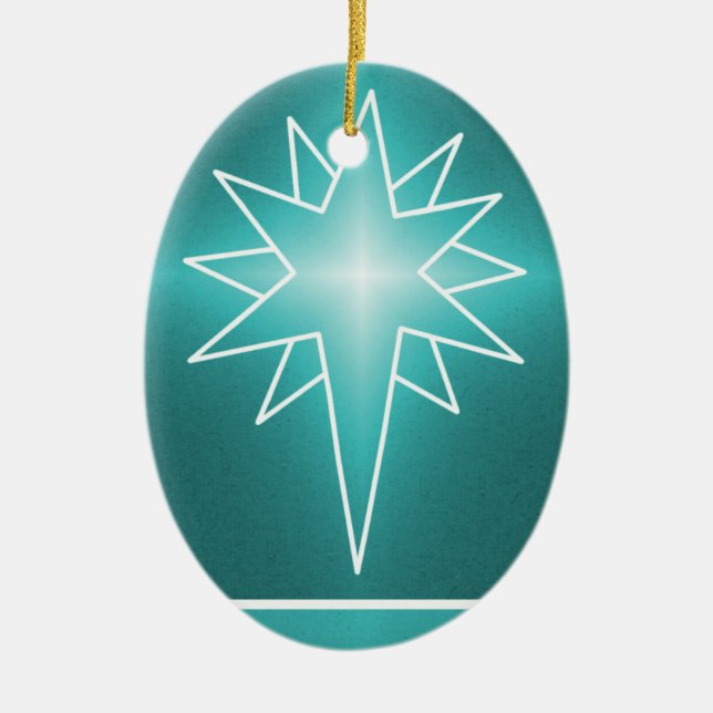 Norra stjärnans oval Jul Ornament, Turkos Julgransprydnad Keramik (Framsidan)