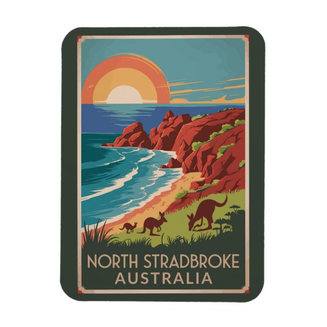 Norra Stradbroke Island Kangaroos Illustration Magnet (Vertikal)