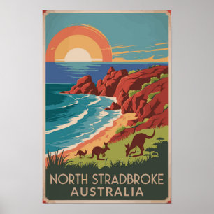 Norra Stradbroke Island Kangaroos Illustration Poster