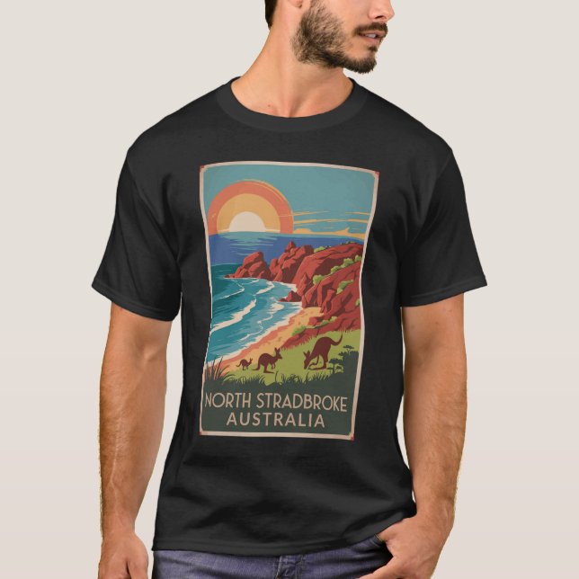 Norra Stradbroke Island Kangaroos Illustration T Shirt (Framsida)