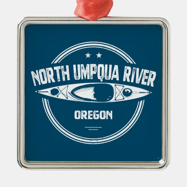 Norra Umpqua Floden Oregon Kayak Julgransprydnad Metall (Framsidan)