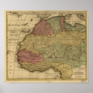 Norrafrika 1742 antika karta poster