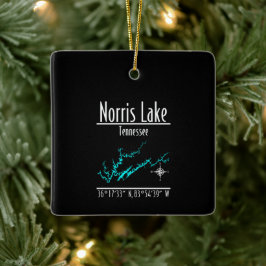 Norris Lake Tennessee Strandkarta Keramisk Fyrkant Julgransprydnad Keramik