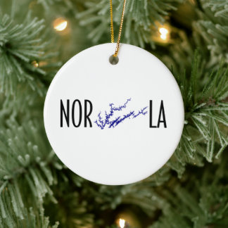 Norris Lake Tennessee Svart Blå Cirkel Kart Konst Julgransprydnad Keramik