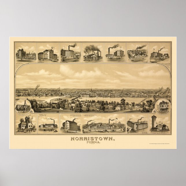 Norristown, PA Panoramic Karta - 1881 Poster (Framsidan)