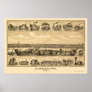 Norristown panorama- karta för PA - 1881 Poster