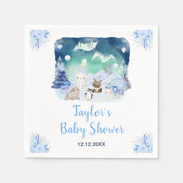 Norrljus Arktiska Djur Baby Shower Pappersservett (Framsidan)