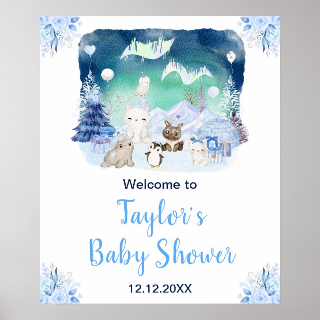 Norrljus Arktiska Djur Baby Shower Välkommen Poster (Framsidan)