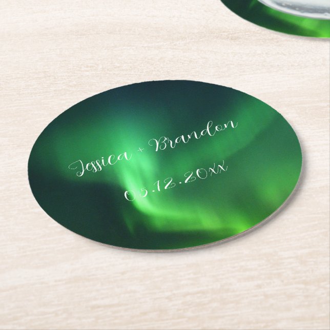 Norrljus Aurora Borealis Bröllop Underlägg Papper Rund (Vinklad)