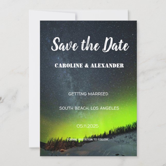 Norrljus Aurora Borealis Galax Himmel Bröllop Spara Datumet (Framsida)