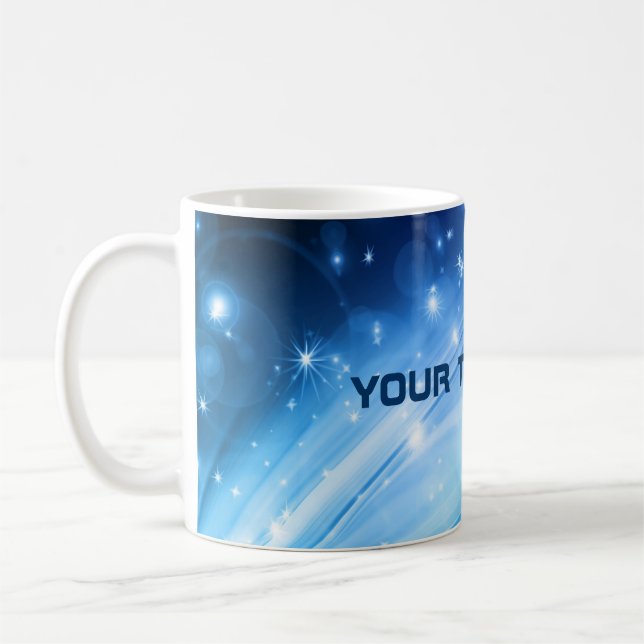 Norrljusstjärnor blå + din text & idéer kaffemugg (Vänster)