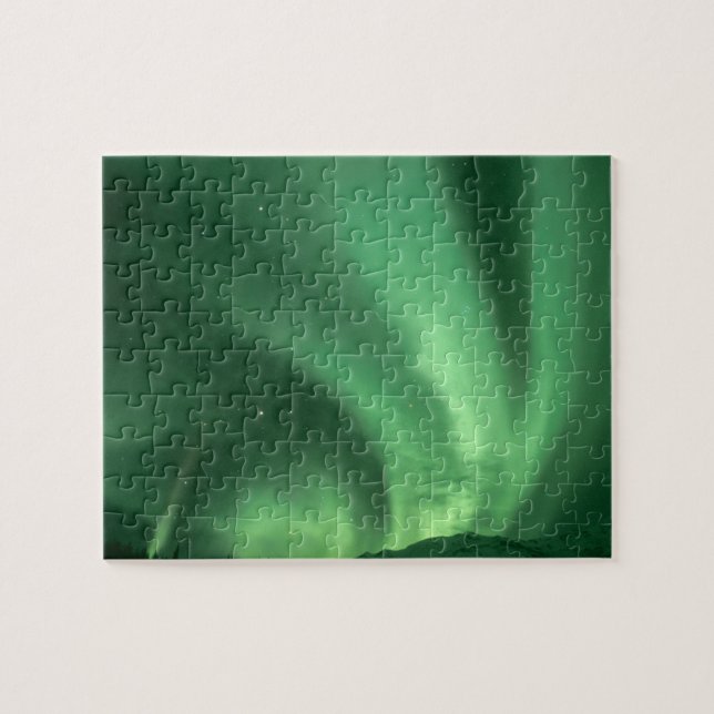Norrsken, Aurora borealis, över förberg Pussel (Horisontell)