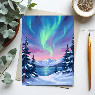 Norrsken Berg Vinter Akvarell Vykort