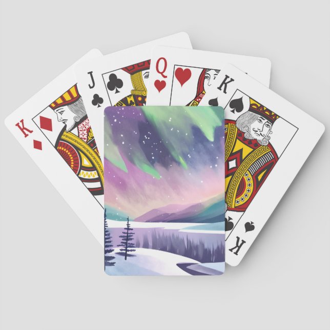 Norrsken Färgrik Vinterkväll | Akvarell Casinokort (Baksidan)