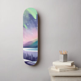 Norrsken Färgrik Vinterkväll | Akvarell Mini Skateboard Bräda 18,5 Cm