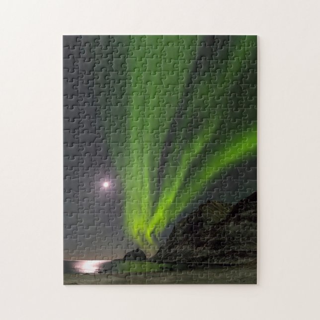 Norrsken | Haukland Strand Island Norge Pussel (Vertikal)