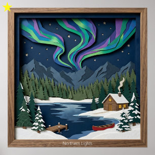 Norrsken Kanada Papperscollage Diorama Poster