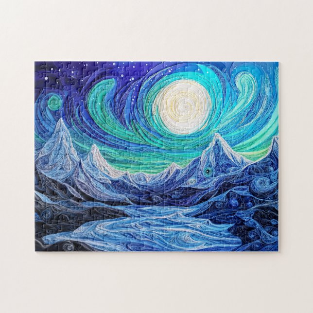 Norrsken över norsk fjordquilling pussel (Horisontell)