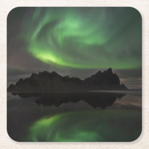 Norrsken Vestrahorn Beach Hofn, Island Underlägg Papper Kvadrat